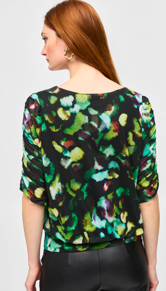 Mesh Abstract Print Blouson Top