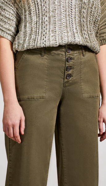 Audrey Hugging Wide Crop Jeans - Olive