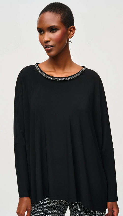 Silky Knit Top with Embellished Neckline