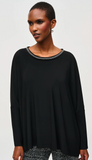 Silky Knit Top with Embellished Neckline