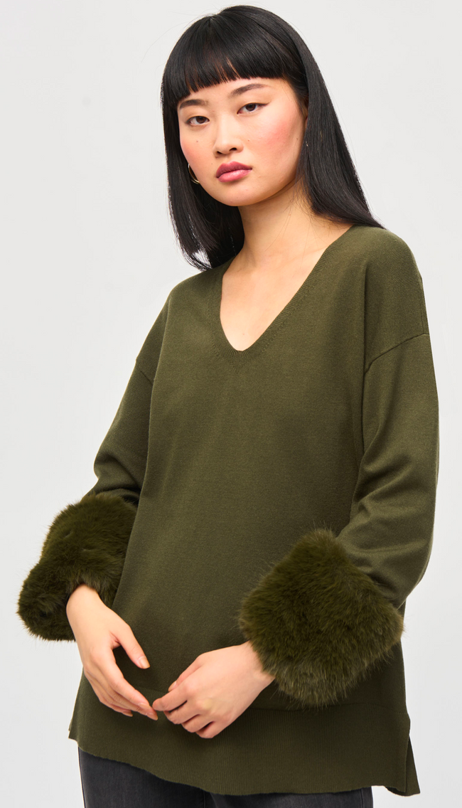 Sweater Knit Tunic With Faux Fur Cuffs