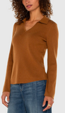 Long Sleeve V Neck Collared Sweater