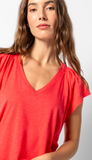 Shirred Shoulder V-Neck