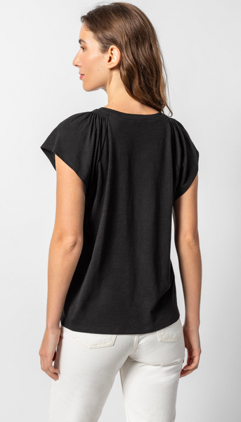 Shirred Shoulder V-Neck