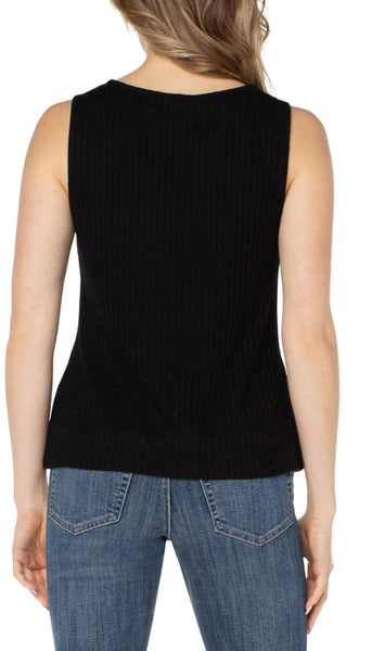 Slvless Boat Neck Rib Knit Top