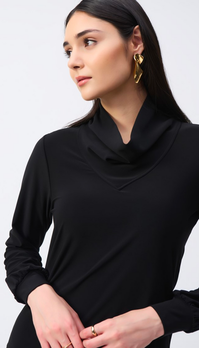 Silky Knit Straight Cowl Collar Top