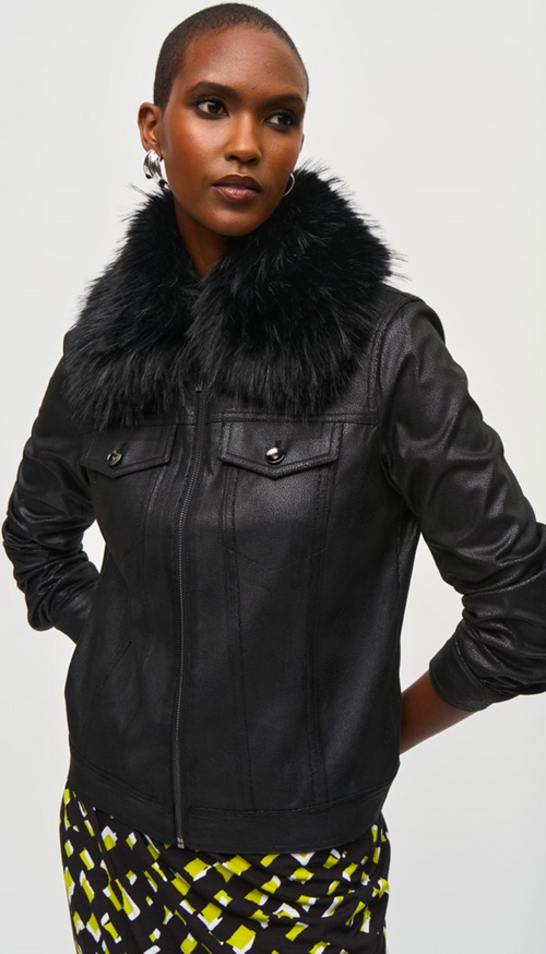 Faux Fur Collar Suede Jacket