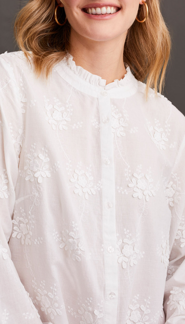 Long Sleeve Button Front Ruffle Blouse