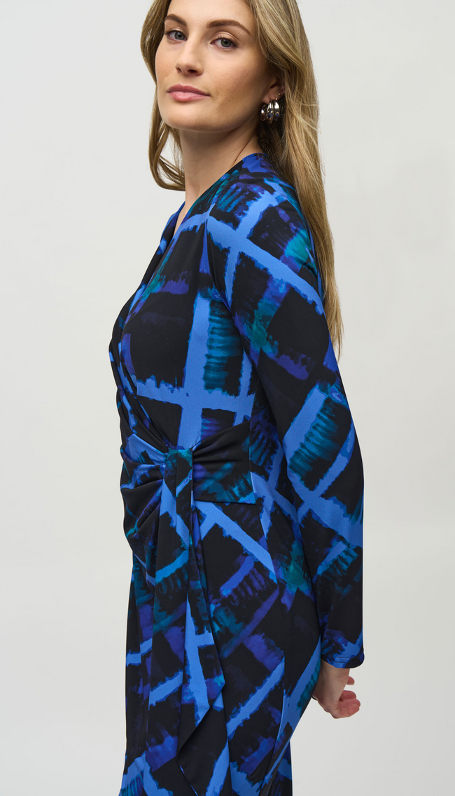 Silky Abstract Print Wrap Dress