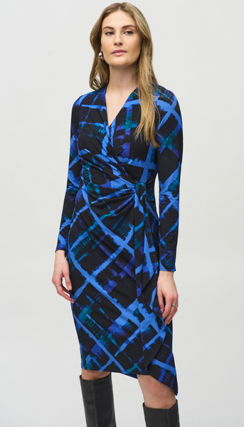 Silky Abstract Print Wrap Dress