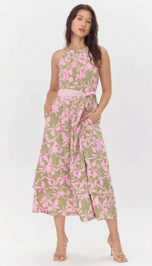 Nali Print Tie Shoulder Maxi Dress