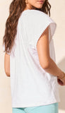 Short Sleeve Split Neck Top With Tassel