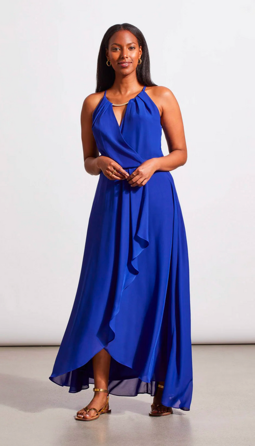 Sapphire Cascading Halter Dress