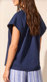 Short Sleeve Split Neck Top With Tassel