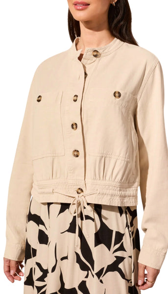 Long Sleeve Button Front Jacket With Drawcord Hem