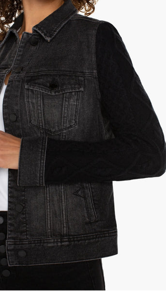 Denim Jacket with Sweater Sleeves Alapage Boutique