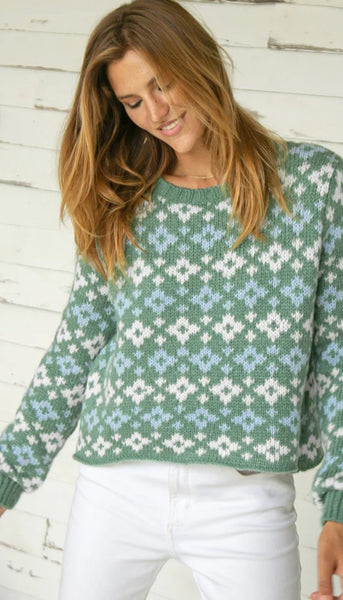 Shrunken Fair Isle Crew Neck Sweater