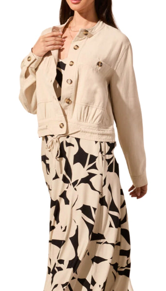 Long Sleeve Button Front Jacket With Drawcord Hem