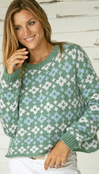 Shrunken Fair Isle Crew Neck Sweater