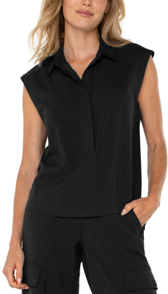 Sleeveless Cropped Shirt-Elastic Waist