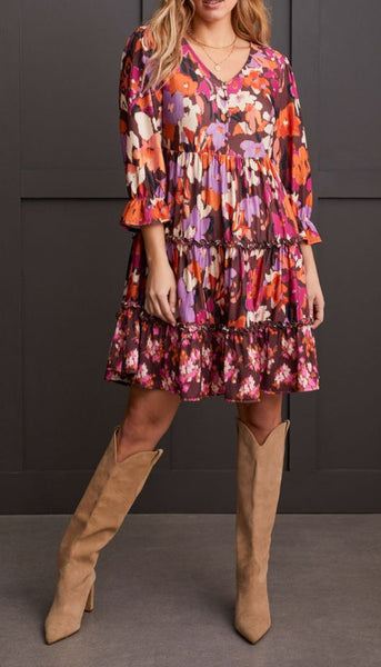 3/4 Sleeve Dress W/ Flounce