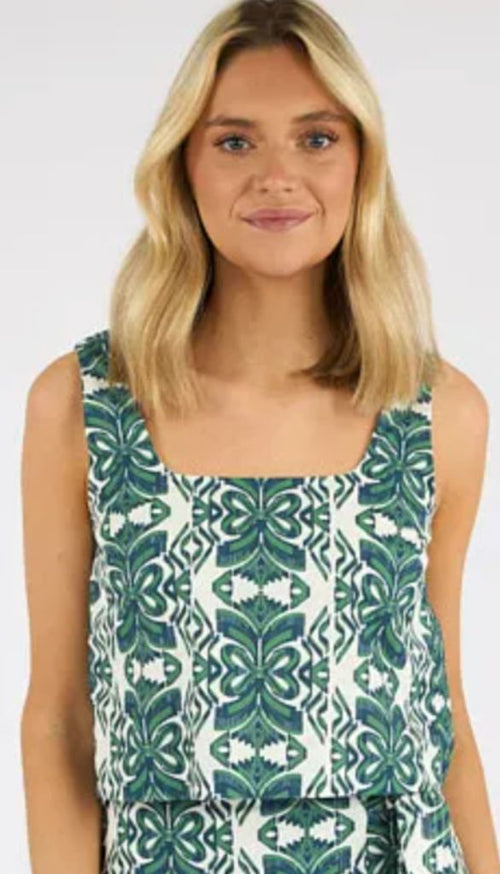 Sage Linen Square Neck Top