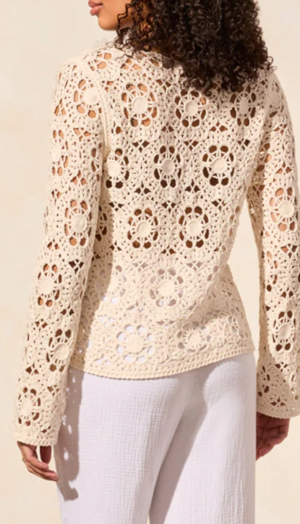 Open Fancy Crochet Vneck Bell Sleeve