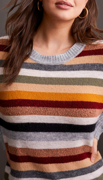 Long Sleeve Crew Neck Stripe Sweater