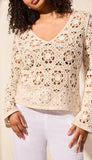 Open Fancy Crochet Vneck Bell Sleeve