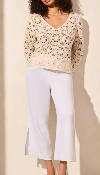 Open Fancy Crochet Vneck Bell Sleeve