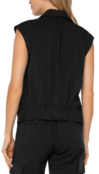 Sleeveless Cropped Shirt-Elastic Waist