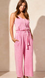 Button Front Jumpsuit With Sash & Pockets