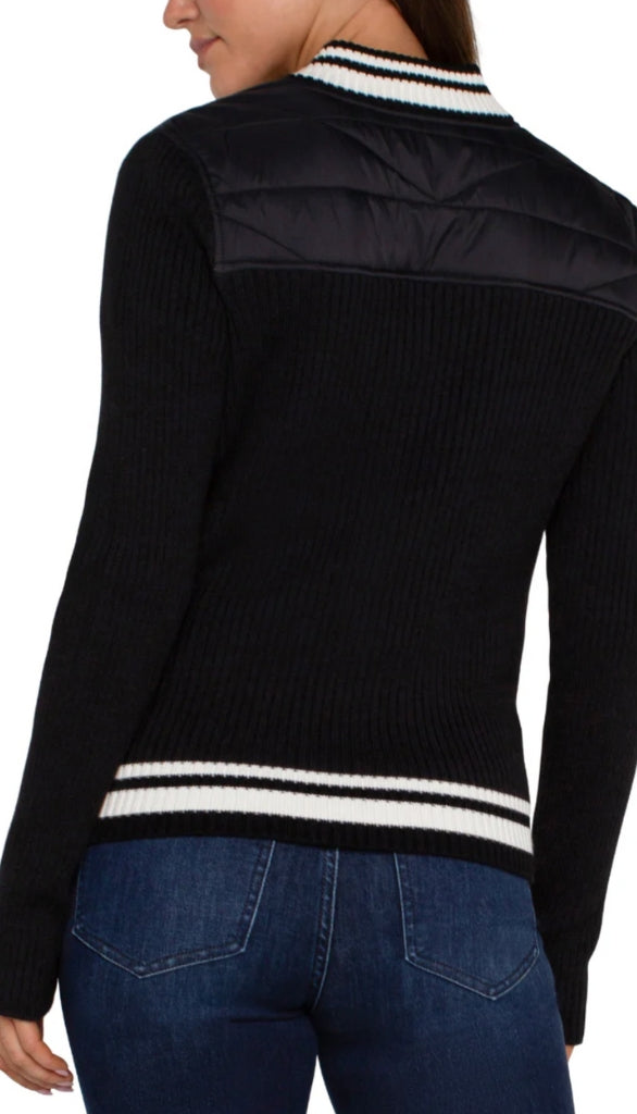 Long Sleeve Quilted Front Full Zip Sweater