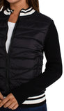 Long Sleeve Quilted Front Full Zip Sweater