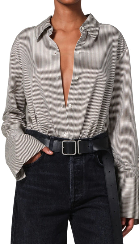 Collared Satin Blouse with Feather Trim Cuffs