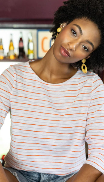 3/4 Sleeve Striped Boatneck Top