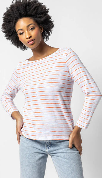 3/4 Sleeve Striped Boatneck Top