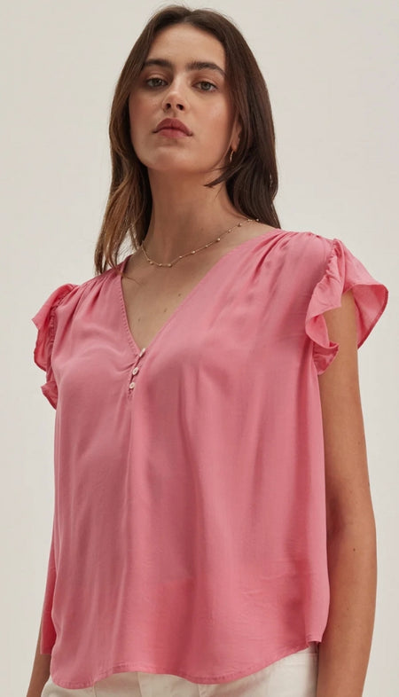 Collared Satin Blouse with Feather Trim Cuffs