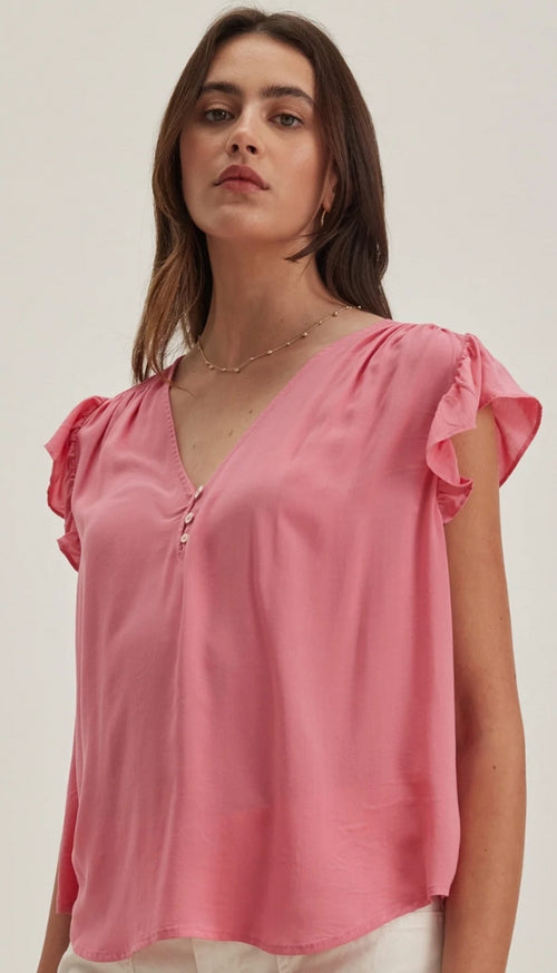 Ruffle Sleeve Vee Top