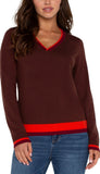 Long Sleeve V Neck Colorblock Sweater