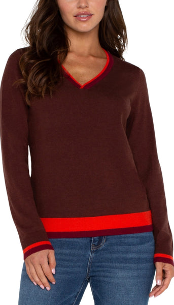 Long Sleeve V Neck Colorblock Sweater