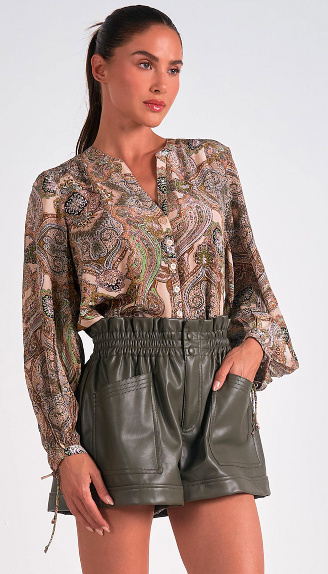 Button Down Beige Paisley Top