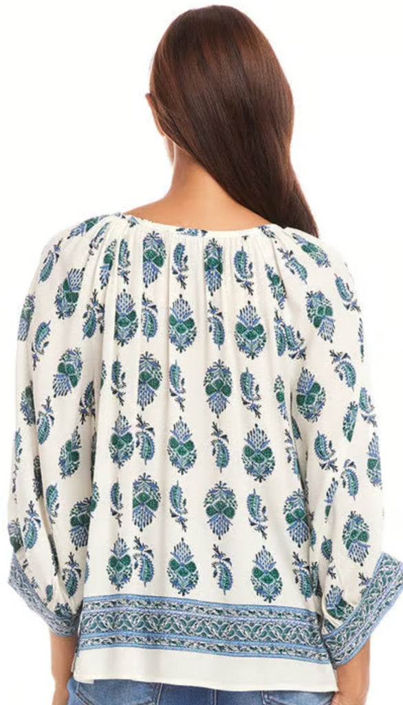 Border Print Peasant Top