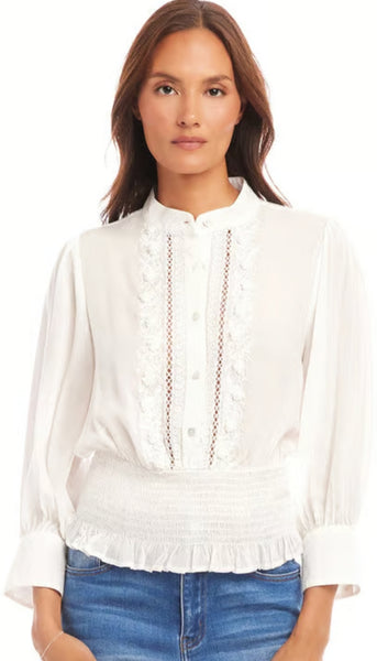 Embroidered Smock Waist Blouse