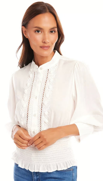 Embroidered Smock Waist Blouse