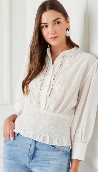 Embroidered Smock Waist Blouse