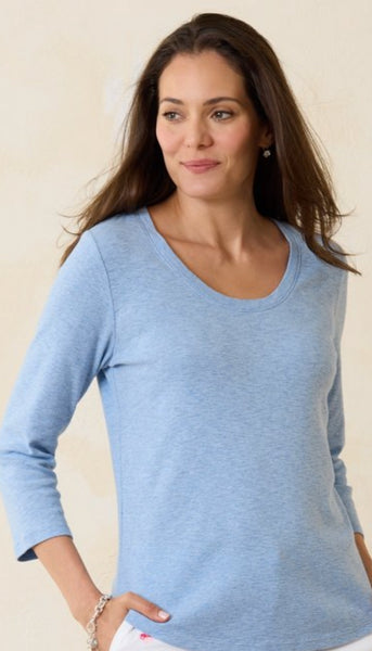 Ashley Isles Rib 3/4 Sleeve Scoop Neck