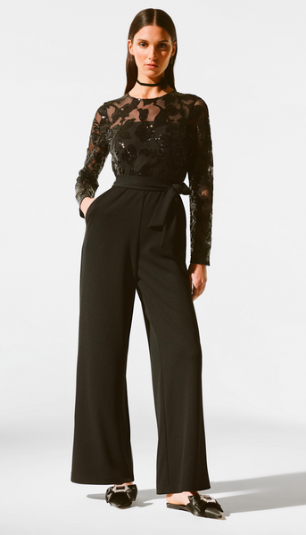 Scuba Crepe and Sequins Mesh Jumpsuit