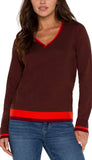 Long Sleeve V Neck Colorblock Sweater