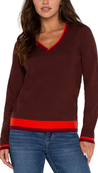 Long Sleeve V Neck Colorblock Sweater